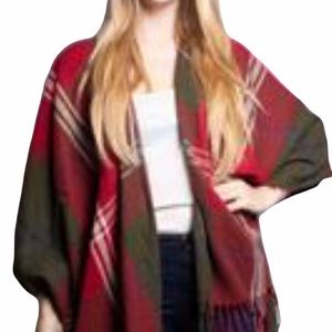 New Womens Red & Forest Green Cape
